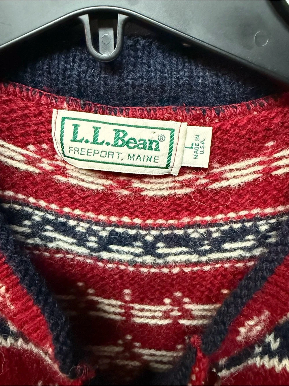 L.L. Bean Red, Navy and Cream Fair Isle Wool Vest
